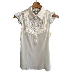 Bebe Womens Silk Coquette Top Size S Off White Lace Trim Romantic Feminine